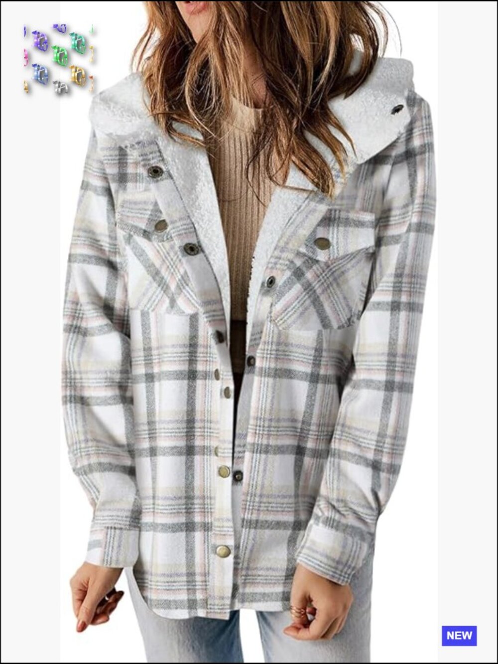 Plaid Shacket Jacket Long Sleeve Button Down Fleece Hooded Warm Coat
